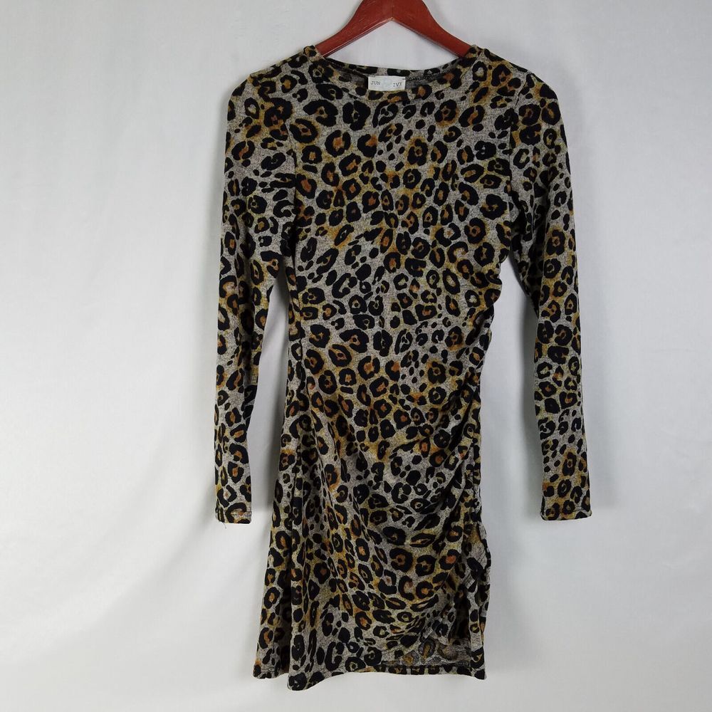 New Jun & Ivy Sheath Dress Womens Small Multicolor Leopard Long Sleeve Crew Neck